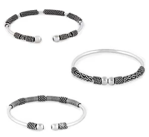 Yellow Chimes Oxidised Bangles for Women Silver Oxidised Bangles Combo of 3 Pcs Vintage Tribal Look Open Kadaa Bangle Bracelet for Women and Girls