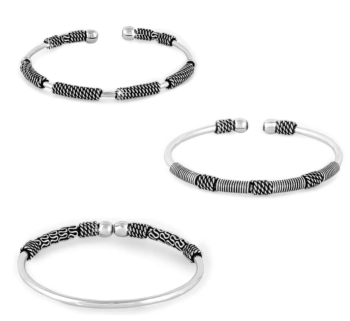 Yellow Chimes Oxidised Bangles for Women Silver Oxidised Bangles Combo of 3 Pcs Vintage Tribal Look Open Kadaa Bangle Bracelet for Women and Girls