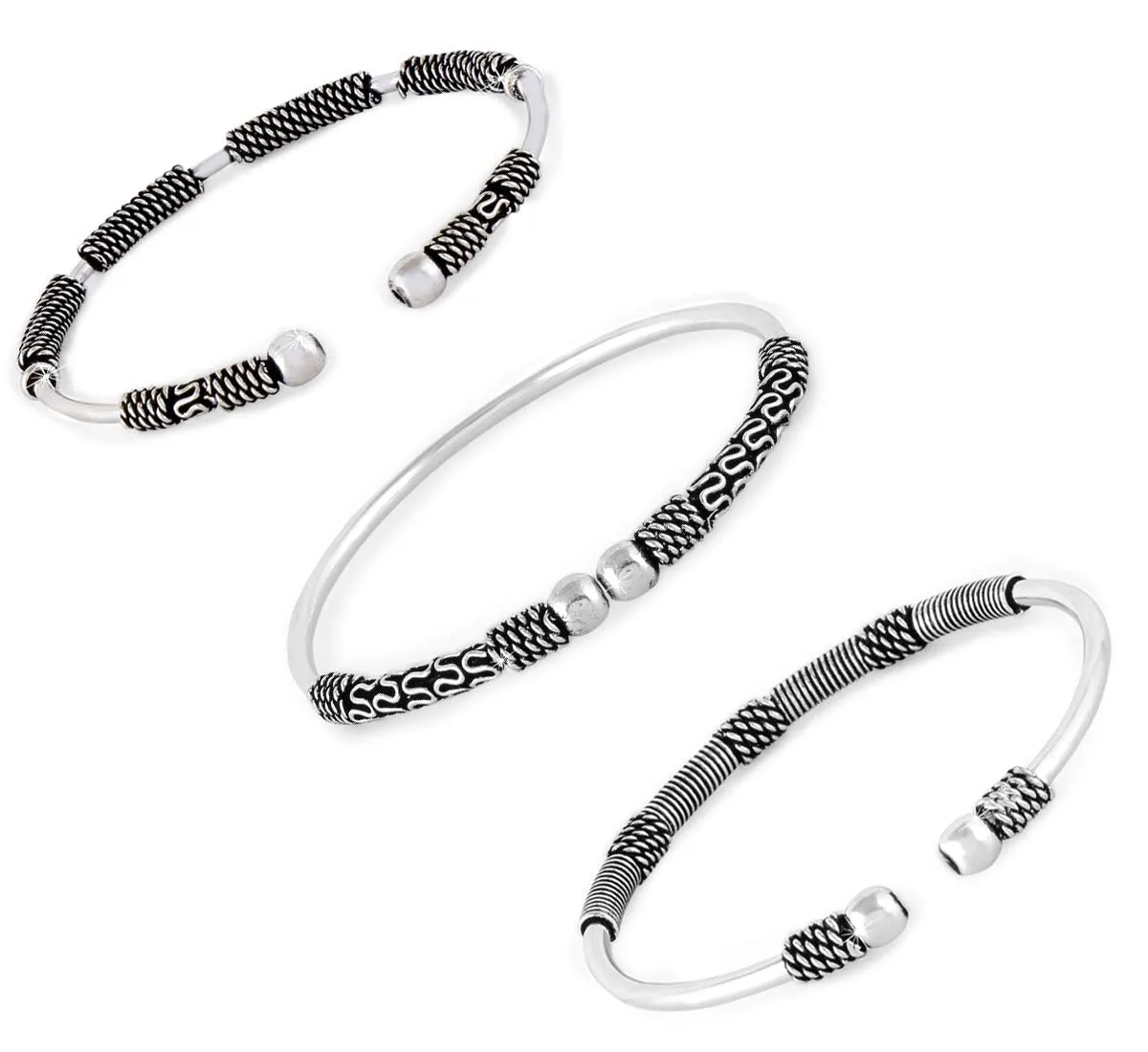 Yellow Chimes Oxidised Bangles for Women Silver Oxidised Bangles Combo of 3 Pcs Vintage Tribal Look Open Kadaa Bangle Bracelet for Women and Girls