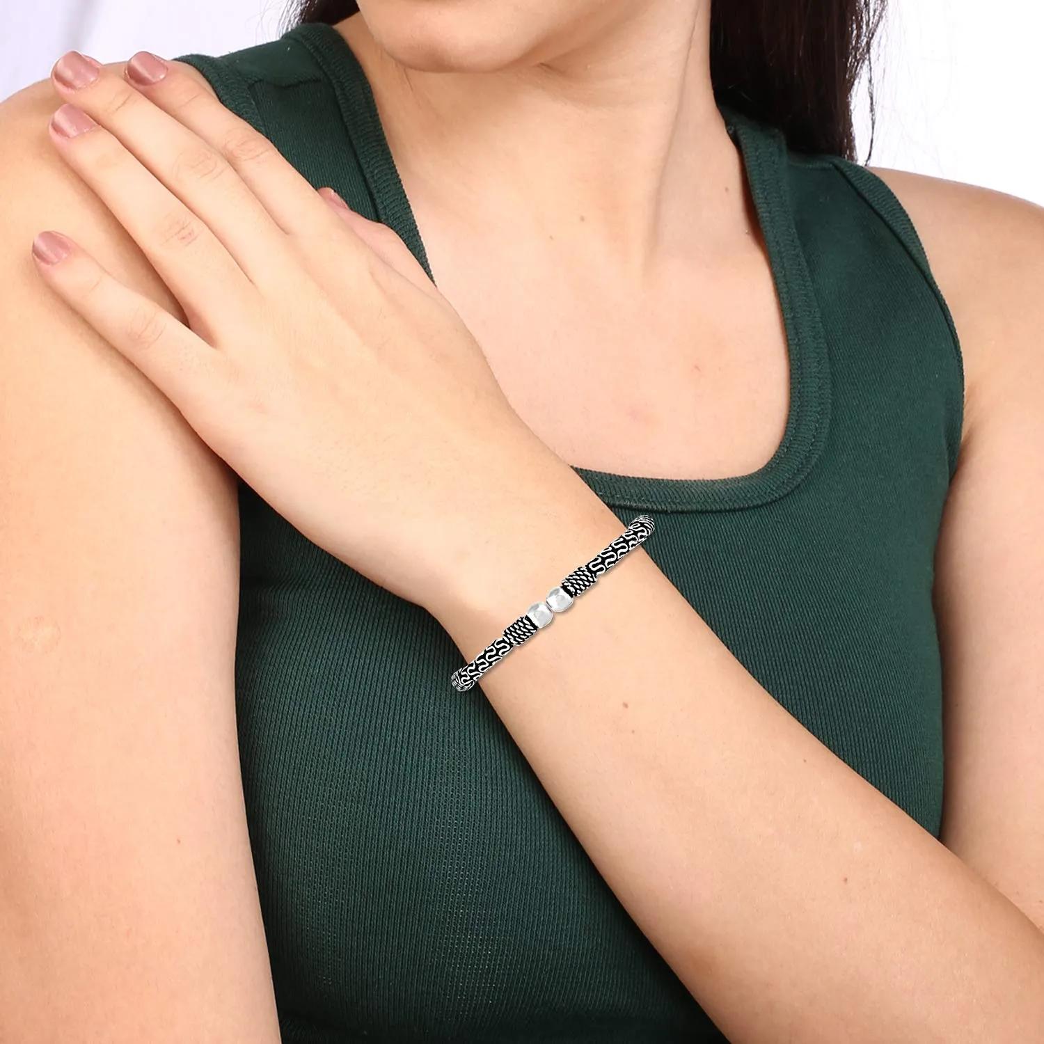 Yellow Chimes Oxidised Bangles for Women Silver Oxidised Bangles Combo of 3 Pcs Vintage Tribal Look Open Kadaa Bangle Bracelet for Women and Girls