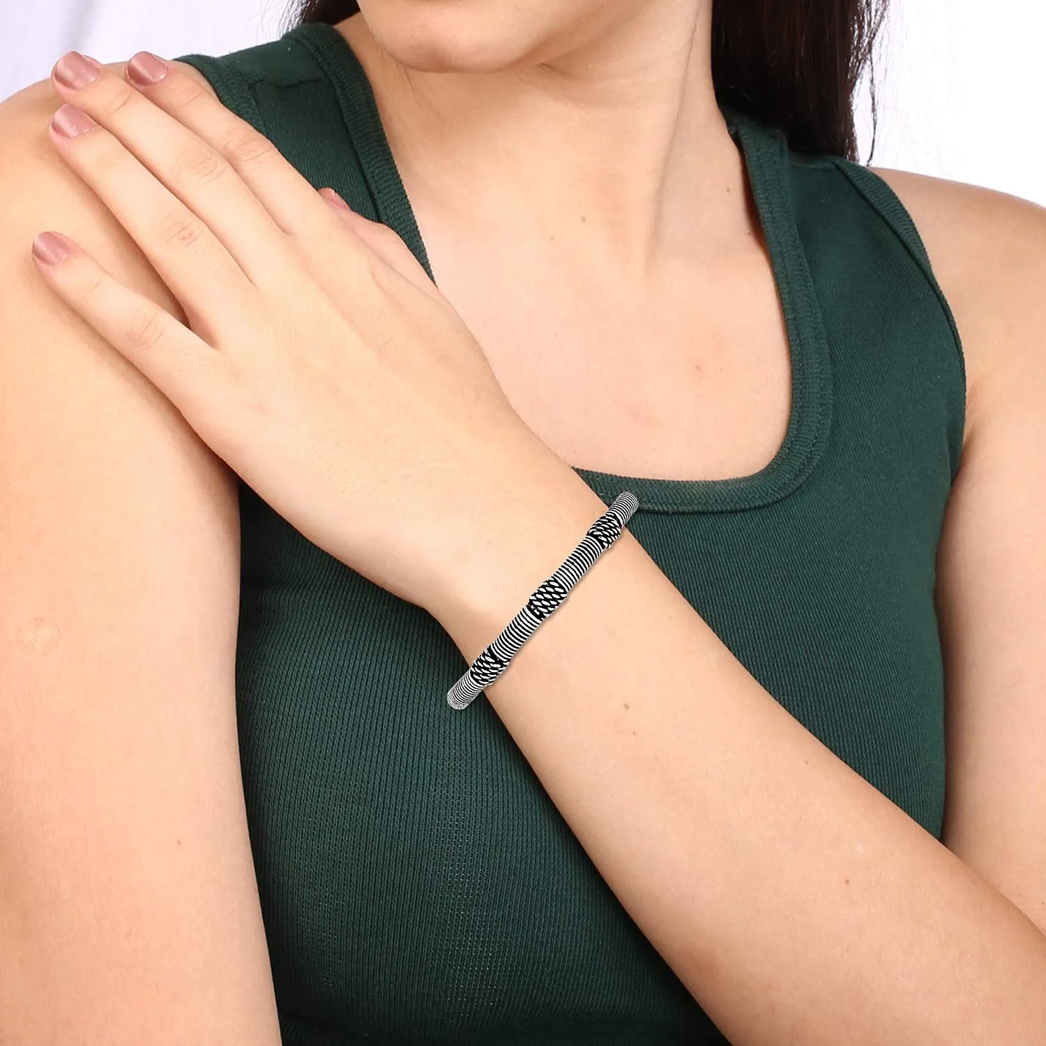 Yellow Chimes Oxidised Bangles for Women Silver Oxidised Bangles Combo of 3 Pcs Vintage Tribal Look Open Kadaa Bangle Bracelet for Women and Girls