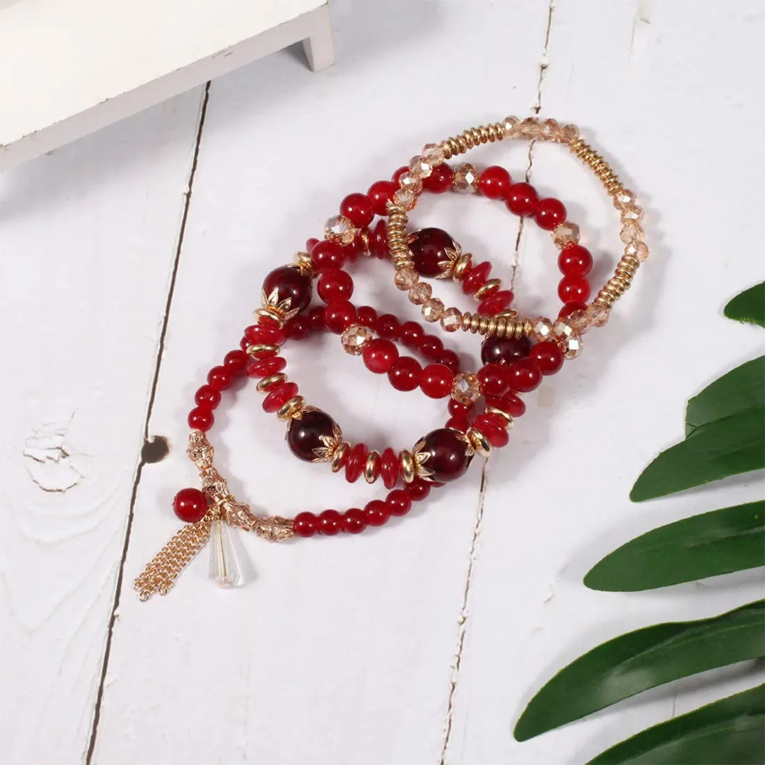Yellow Chimes Stylish Bohemian Red Natural Stones Beaded Multilayer Bracelet for Women and Girl's