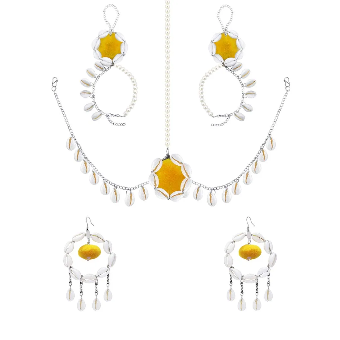 Yellow Chimes Traditional Jewellery Set for Women Traditional Maangtikka Set with Earrings & Bracelet for Women and Girls.