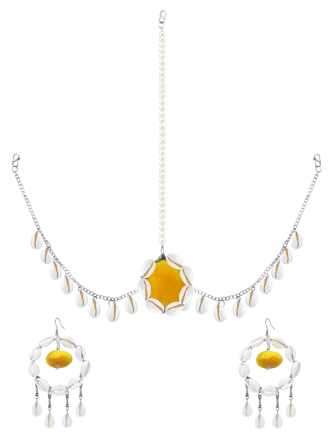 Yellow Chimes Traditional Jewellery Set for Women Traditional Maangtikka Set with Earrings & Bracelet for Women and Girls.