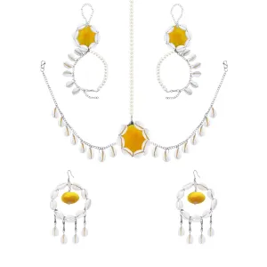 Yellow Chimes Traditional Jewellery Set for Women Traditional Maangtikka Set with Earrings & Bracelet for Women and Girls.