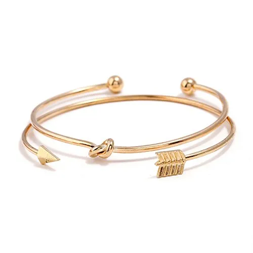 Yellow Chimes Trandy Elegant Set of 2 Pcs Opening Arrow Knot Charm Gold Plated Cuff Bracelet for Women and Girl's