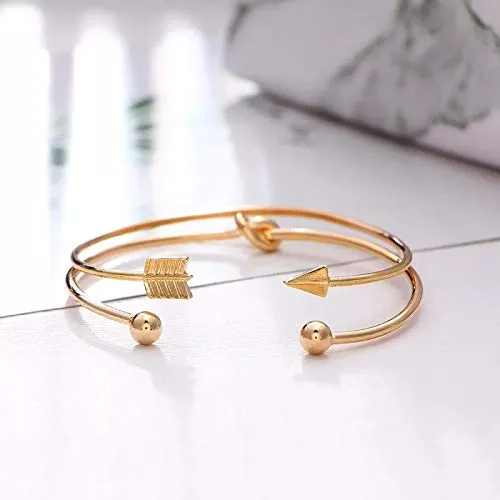 Yellow Chimes Trandy Elegant Set of 2 Pcs Opening Arrow Knot Charm Gold Plated Cuff Bracelet for Women and Girl's