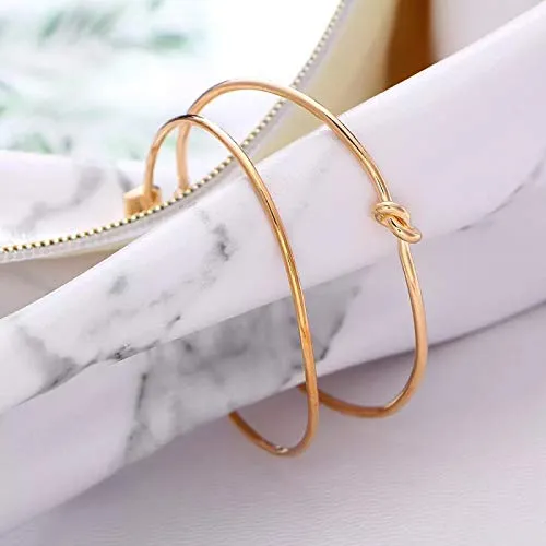 Yellow Chimes Trandy Elegant Set of 2 Pcs Opening Arrow Knot Charm Gold Plated Cuff Bracelet for Women and Girl's